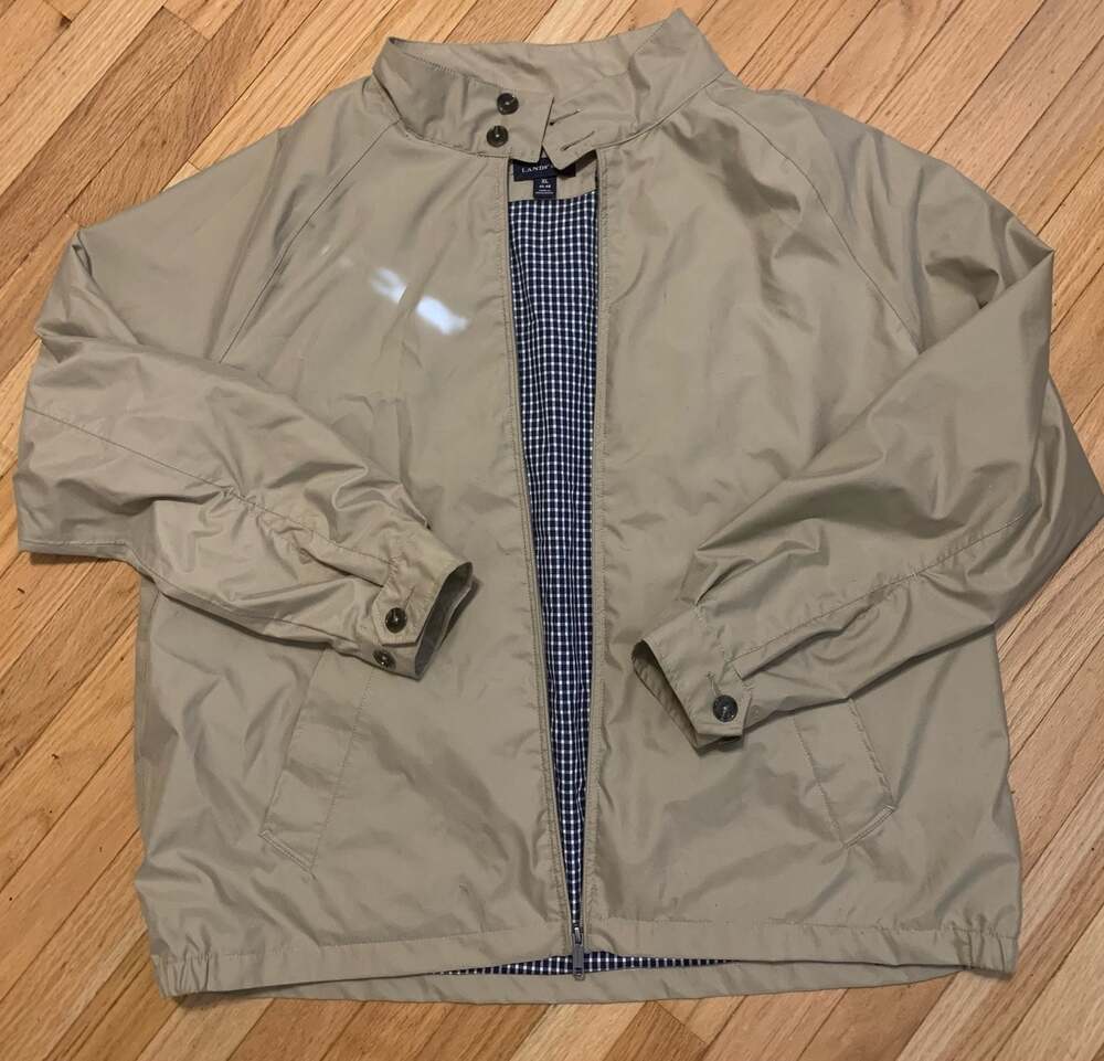 Lands' End Gingham Lined Harrington Jacket Tan XL 46-48